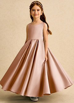 Azazie Pepper Flower Girl Dresses Champagne Rose A-Line Pleated Matte Satin Dress image5
