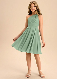Azazie Charlize Junior Matcha A-Line Pleated Chiffon Dress image1