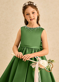 Azazie Doodle Flower Girl Dresses Basil Ball-Gown Bow Matte Satin Dress image5
