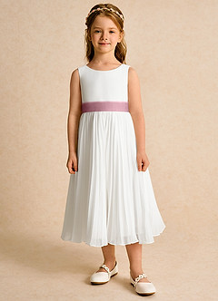 Azazie Margot Flower Girl Dresses Ivory Vintage Mauve A-Line Pleated Chiffon Dress image6