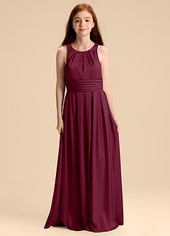 Azazie Bibiane Junior Mulberry A-Line Pleated Stretch Satin Dress image3