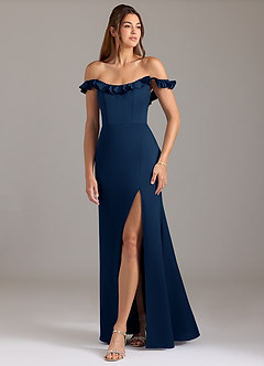 Azazie Callie Bridesmaid Dresses Dark Navy A-Line Ruched Stretch Satin Convertible Dress image5