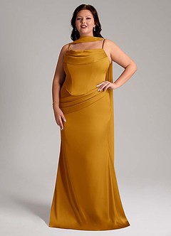 Azazie Sorrel Bridesmaid Dresses Butterscotch Mermaid Strapless Stretch Satin Convertible Dress image10