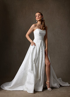 Azazie Paloma Wedding Dresses Diamond White Ball-Gown Strapless Floral Jacquard Dress image7