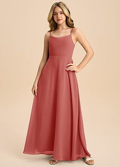Azazie Shale Junior Robe Trapèze en Mousseline de soie Arc Antique Rose image3