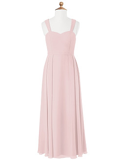 Azazie Simoan Junior Abito A-Line in Chiffon Scollo a Cuore Rosa Rossore image4