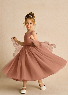 Azazie Pear Abiti da Ragazza di Fiori Abito Principessa in Tulle Fiocco Bronzo image2