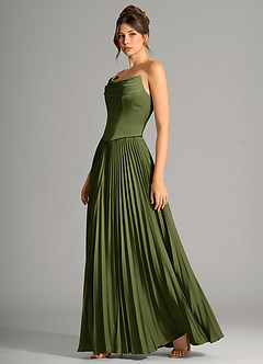 Azazie Saedra Bridesmaid Dresses Olive A-Line Corset Stretch Satin Dress image4