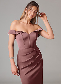 Azazie Everly Bridesmaid Dresses Vintage Mauve Mermaid Off the Shoulder Stretch Satin Convertible Dress image7