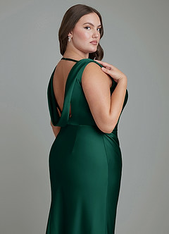 Azazie Kieryn Bridesmaid Dresses Emerald Mermaid Pleated Stretch Satin Dress image13