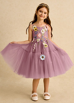 Azazie Osea vestidos de niña de las flores Vestido de Malva Vintage de Tul de Corte Princesa con Plisado image8