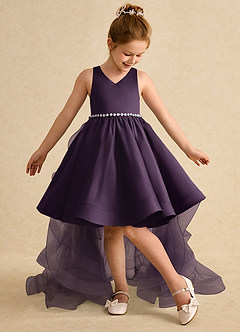 Azazie Julietta Flower Girl Dresses Plum Ball-Gown Convertible Tulle Dress image5