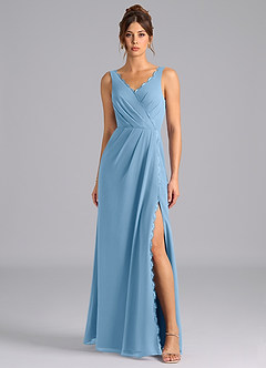 Azazie Bernice Bridesmaid Dresses Steel Blue A-Line Pleated Chiffon Dress image4