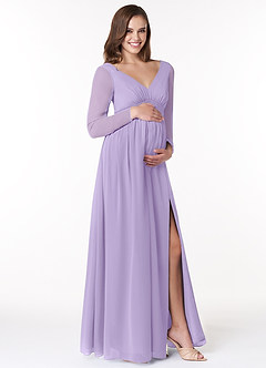 Azazie Teton Robes de demoiselle d'honneur de maternité Robe Trapèze Manche longue Longueur ras du sol Mousseline de soie image4