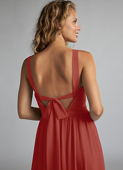 Azazie Aziza Bridesmaid Dresses Terracotta A-Line V-Neck Pleated Chiffon Dress image6