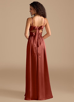 Azazie Zeya Vestidos de madrinha de casamento Vestir Terracota de Cetim Metálico de Linha A com Plissado image2