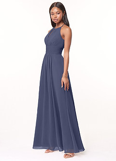 Azazie Bonnie Bridesmaid Dresses Stormy A-Line Keyhole Ruched Chiffon Dress image3
