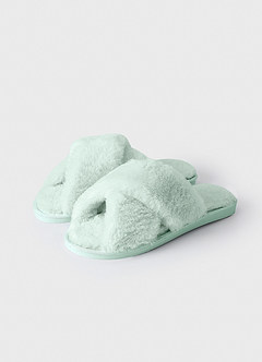 front Matching Color Cross Band Fuzzy Slippers