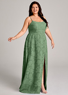Azazie Moira Bridesmaid Dresses Eucalyptus A-Line Side Slit Floral Burnout Dress image9