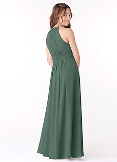 Azazie Bonnie Junior Vestido Musgo Marinho de Chiffon de Linha A com Plissado image3