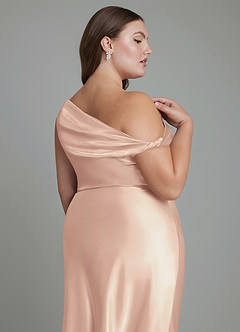 Azazie Emerson Bridesmaid Dresses English Rose Mermaid Off the Shoulder Metallic Satin Dress image13