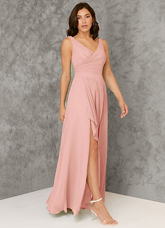 Azazie Kori Bridesmaid Dresses Rosette A-Line Pleated Chiffon Dress image1