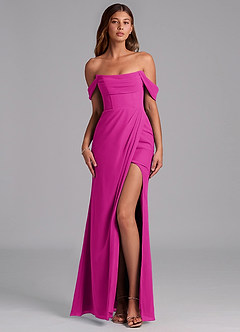 Azazie Johana Jurken voor bruidsmeisjes Converteerbaar Jurk van Chiffon met Zeemeermin Off the Shoulder Fuchsia image1