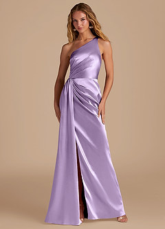 Azazie Mika Bridesmaid Dresses Lilac Sheath One Shoulder Metallic Satin Dress image1
