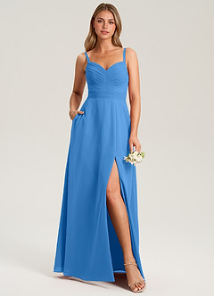 Azazie Terese Bridesmaid Dresses Blue Jay A-Line Pleated Chiffon Dress image6