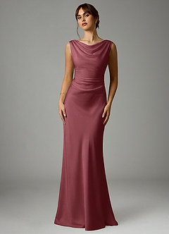 Azazie Kieryn Robes de demoiselle d'honneur Robe Sirène en Satin extensible Plissée Rose Du Désert image1