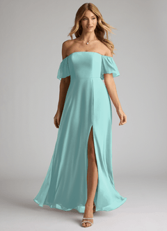 Azazie Sue Bridesmaid Dresses Aqua A-Line Off the Shoulder Chiffon Convertible Dress image1