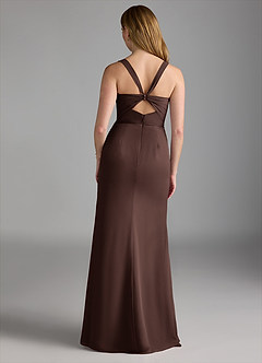 Azazie Mero Robes de demoiselle d'honneur Robe Fourreau en Mousseline de soie Plissée Ganache image3