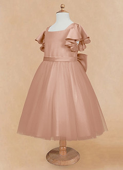 Azazie Kaeya Abiti da Ragazza di Fiori Abito A-Line in Tulle Fiocco Champagne Rosa image7