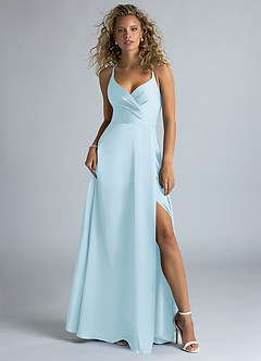 Azazie Davis Bridesmaid Dresses Sky Blue A-Line Pleated Stretch Satin Dress image2