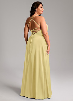 Azazie Mei Bridesmaid Dresses Lemon Sorbet A-Line V-Neck Stretch Satin Dress image11