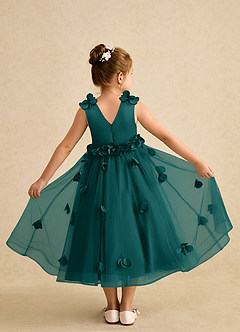 Azazie Atta Flower Girl Dresses Peacock A-Line One Shoulder Tulle Dress image2