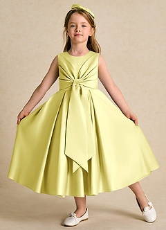 Azazie Lady Blumenmädchenkleider A-Linie Plissee Matte Satin Kleid Zitronensorbet image1