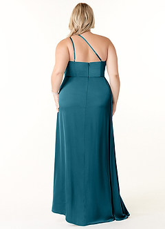 Azazie Maron Bridesmaid Dresses Ink Blue A-Line One Shoulder Stretch Satin Dress image8