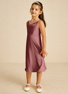 Azazie Zuzu Flower Girl Dresses Amethyst A-Line Spaghetti Strap Stretch Satin Dress image4
