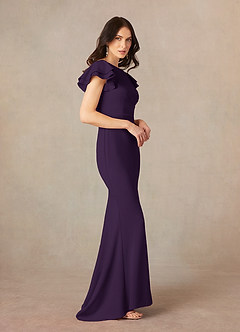 Azazie Peppermint Mother of the Bride Dresses Plum Mermaid Scoop Ruched Stretch Crepe Dress image2