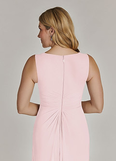 Azazie Manuella At-home Try On Dresses Blushing Pink A-Line V-Neck Pleated Chiffon Dress image9
