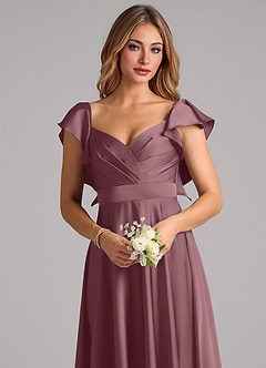 Azazie Leilani Bridesmaid Dresses Amethyst A-Line Ruched Stretch Satin Dress image5