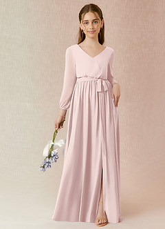 Azazie Angelica Junior Blushing Pink A-Line Pleated Chiffon Dress image1