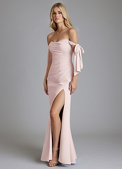 Azazie Nehemia Bridesmaid Dresses Blushing Pink Mermaid Off the Shoulder Chiffon Convertible Dress image4