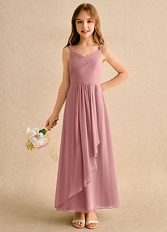 Azazie Zaida Girls Formal Flower Girl Dresses Dusty Rose A-Line Pleated Chiffon Dress image3
