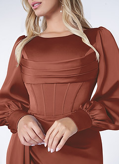 Azazie Raye Bridesmaid Dresses Auburn Mermaid Long Sleeve Stretch Satin Dress image5