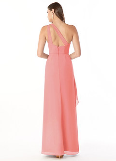 Azazie Maive Bridesmaid Dresses Coral Sheath Pleated Ruffle Chiffon Dress image2