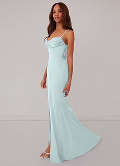Barbie ♥ Azazie Bridesmaid Dresses Sea Glass Mermaid Corset Stretch Satin Dress image4