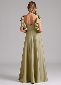 Azazie Leilani Bridesmaid Dresses Moss Green A-Line Ruched Stretch Satin Dress image2