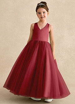 Azazie Peanut Robe Demoiselle D'honneur Fillette Robe Trapèze en Tulle Bretelle Grenade image4